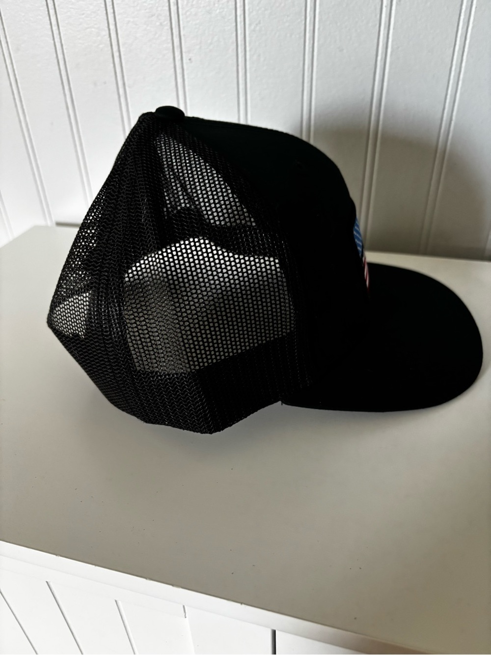 Black Trucker Hat with American Flag Rifle Patch - Picture 4 of 6